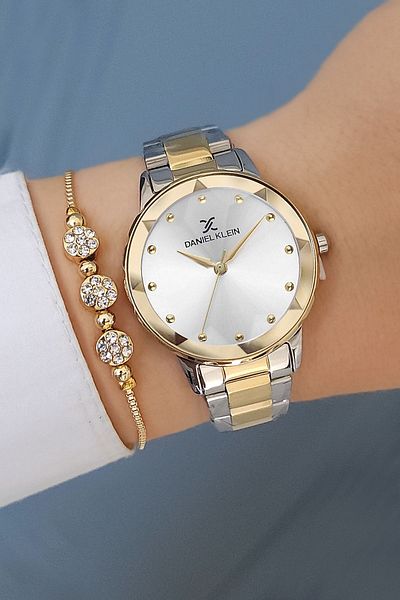 Daniel Klein New Model Cut Glass Steel Bracelet Gold/metallic Women's Wrist Watch + Zircon Stone Bracelet