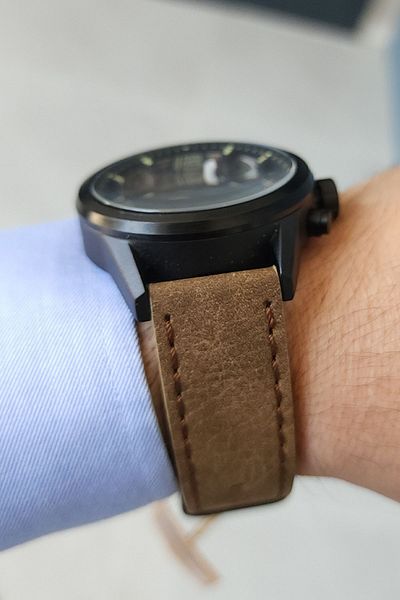 T5 Saat T5 Men's Brown Leather Strap Wristwatch with Chronograph Feature