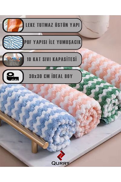 Qottox 3-Piece 30x30cm Pouf, Coral Fleece, Microfiber and High Liquid Absorption Cloth - Countertop Cloth