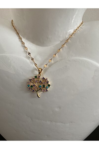 TREND RENKLİ HAYAT AĞACI ÇELİK KOLYE