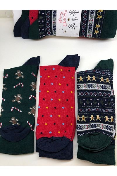 Altun Set of 3 Winter Patterned Cotton Socks for New Year