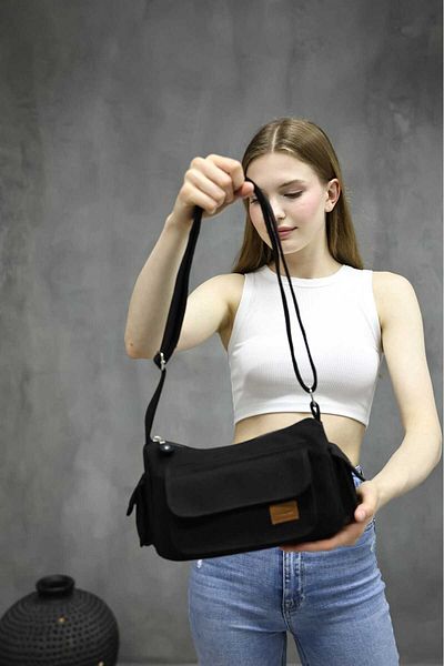 KIRASE Unique Written Covered Canvas Women's Bag - Side Pocket Detail, Shoulder and Crossbody Bag