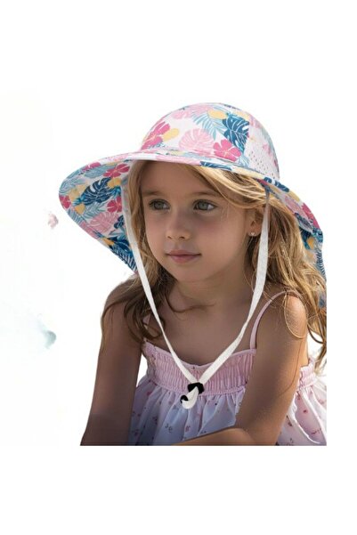 Petityu upf50+ λευκό πάνω από έγχρωμο λουλουδάτο καπέλο προστασίας λαιμού κατ...