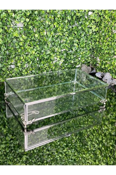 Bera tasarım Transparent Glass Box with Silver Lid (Chocolate, Jewelry, Organizer & Makeup Box)