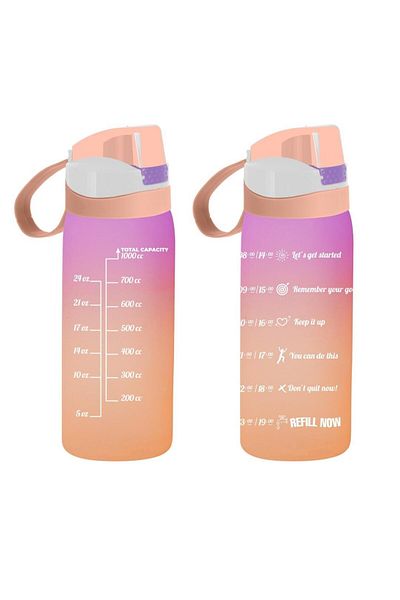 Herevin Motivational Water Bottle Double Color Painted Size Printed Puppy Mouth 1 Liter Motivational Water Bottle