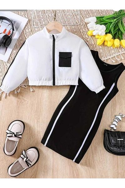 Dilek Girl's Jacket Included Dress Combination New Season Style Double Combination
