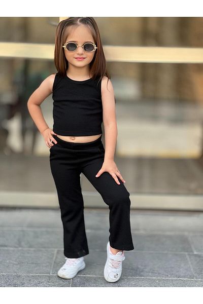 renkli diyar Crop Top and Spanish Leg Trousers for Girls - Set of 2
