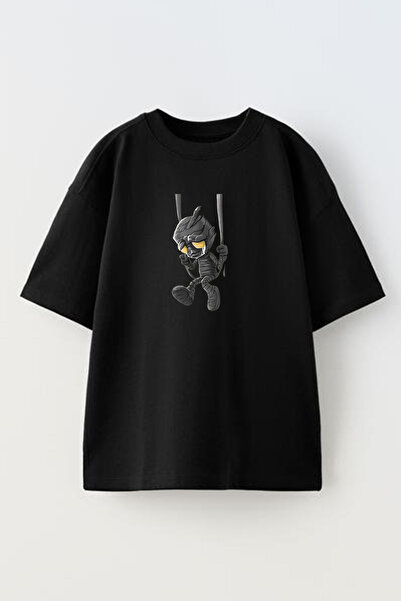 NMG TEKSTİL تي شيرت أسود كبير الحجم مطبوع عليه شمعة القطن للجنسين