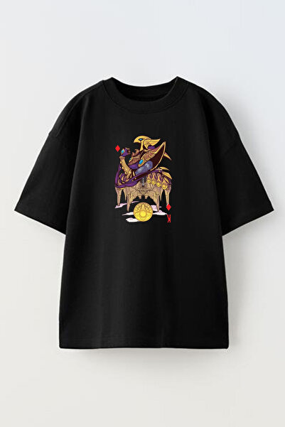 NMG TEKSTİL Azir Lol Printed Unisex Black Oversize Cotton T-shirt