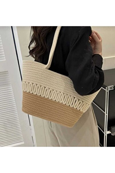 BHR Creative Geantă de plajă din paie de iută tricotată manual cu model perso...