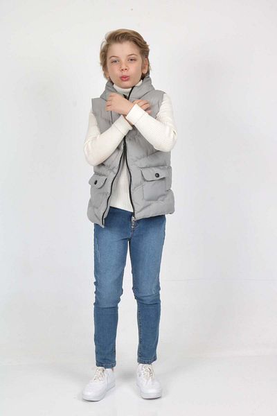 Buket Tekstil Boy's Gray Puffer Vest - Pocket Detailed and Extra Fiber Filling