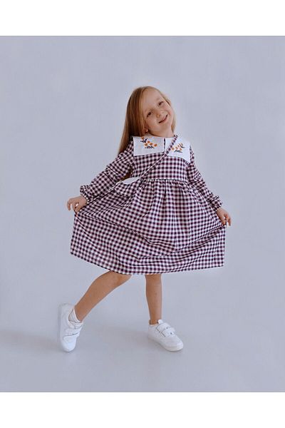 TINY BEAR Girl's Flower Embroidered Purple Dress with Bag