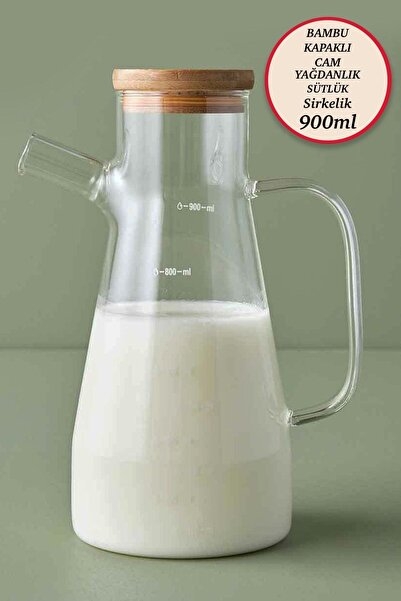 MİS KİTCHEN 900 ml Bamboo Lid - Vacuumed Borosilicate Glass Vinegar Olive Oil...