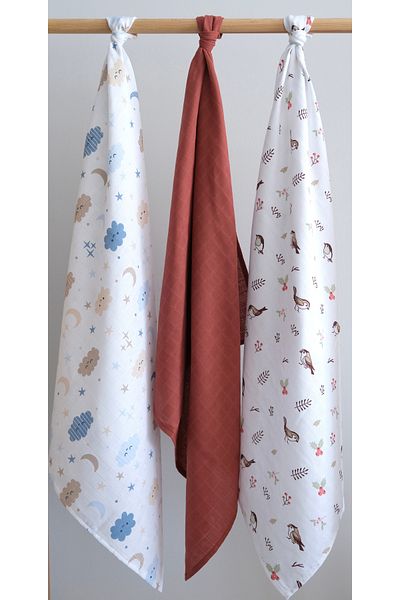 runbaby 3 Pieces 75x75 CM 100% Cotton Muslin Cover Set