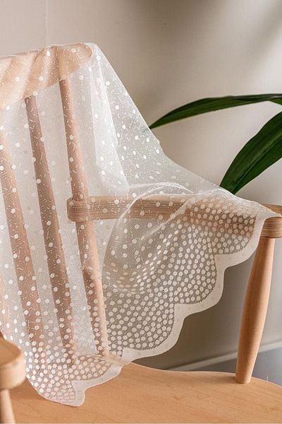 AleynaHome Polka Dot Lace Tulle Curtain Sparse Pleat