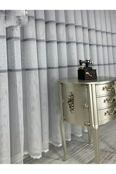 AleynaHome Taç Aplik Örme Tül Perde Ütü İstemeyen Ekstraforlu Düz Dikim