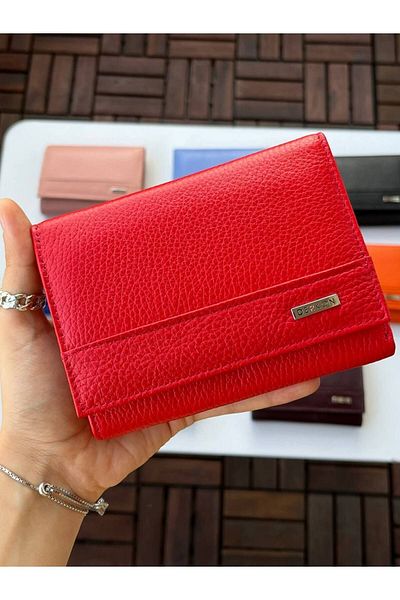 DERKON LOVELY MODEL GENUINE LEATHER MEDIUM SIZE WOMEN'S WALLET RED