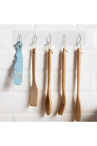 Jetcom Self-Adhesive Strong Transparent 5-Piece Hanger Rack - Behind Door Kitchen Wall Bathroom