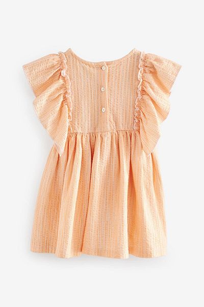 Next Baby 100% Baumwolle Kurzarmkleid Mit Orangefarbener Blumenstickerei