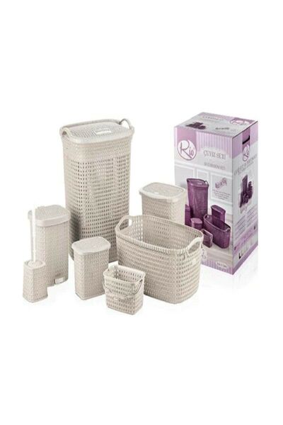 KıtayGroup Σετ προίκας μπάνιου 7 τεμαχίων σε κρεμ χρώμα με πλεκτό σχέδιο