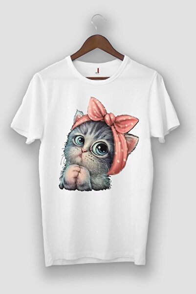 PAWWY Tricou unisex oversize, colorat, cu model de pisică drăguță