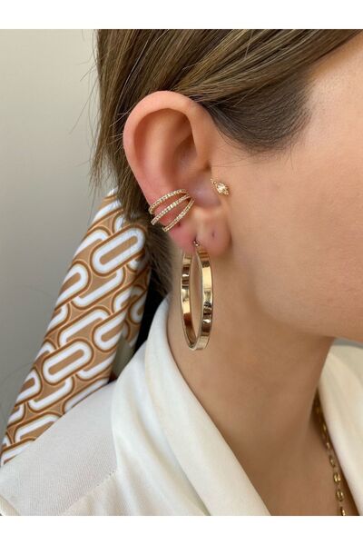 Pinery Jewels 3 Sıra Zirkon Taşlı Kıkırdak Küpe Kadın Earcuff