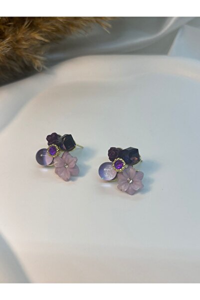 Yıldız Accessory Mor Çiçek Küp Detaylı Küpe