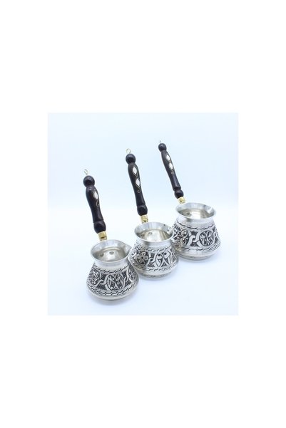 GABAALTI Gaziantep Copper Hand Heavy Embroidered Turkish Coffee Pot with Mother of Pearl Handles Tinned for 2 People (Small Size)