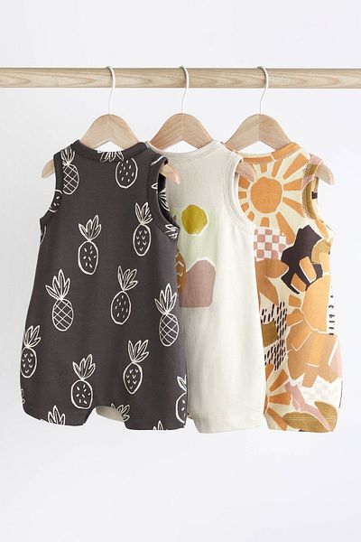 Next Baby 3 Piece Monochrome Palm Romper - 100% Cotton
