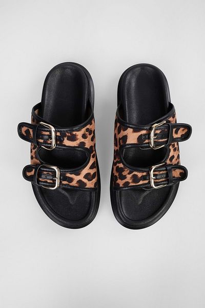 Shoeberry Dámské pantofle se vzorem Jelis Leopard - silná podrážka a pásek