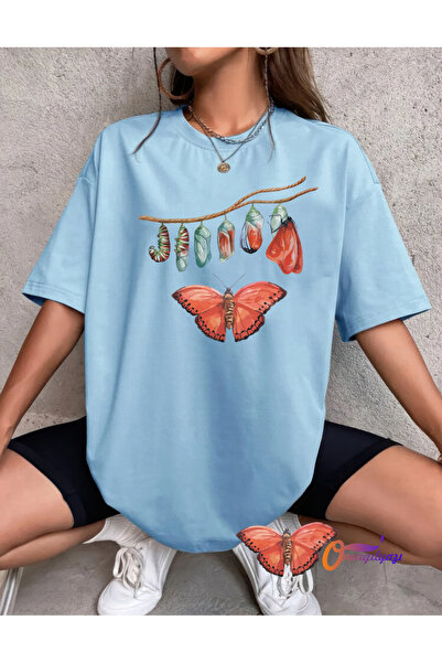 oneagılyazı Джърси тениска с голям дизайн на пеперуда