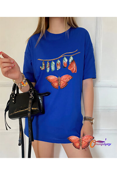 oneagılyazı oversized Βαμβακερό μπλουζάκι με σχέδιο πεταλούδας