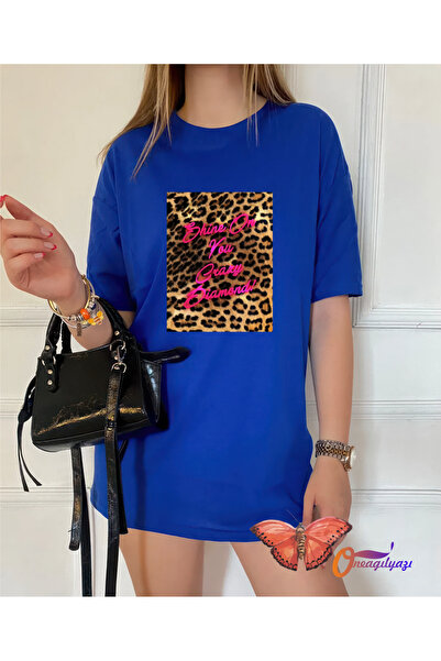 oneagılyazı Μπλουζάκι Leopard Shine Oversize Χτενισμένο Βαμβακερό - Μπλουζάκι...