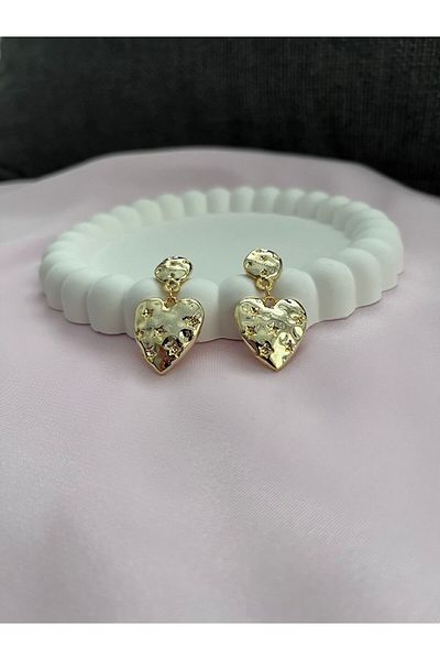 Alexis Carrel Gold Colored Women's Earrings - Heart Dangle Design