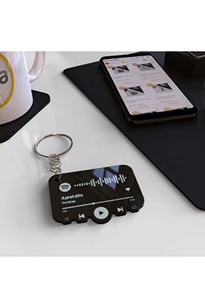 ZevaShop Özel Spotify Barkodlu Ve Player Görünümlü Özel Kesim Anahtarlık