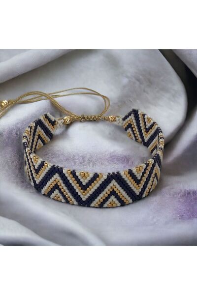 Baykuşca سوار موديل مثلث - أزرق داكن، ذهبي، كريمي، صناعة يدوية