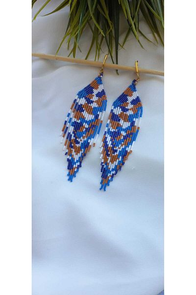 ZeynDesign Miyuki Camouflage Cluster Earrings - Blue Tones