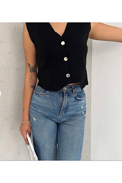 CHİC FASHION Жіночий трикотажний жилет із золотими ґудзиками