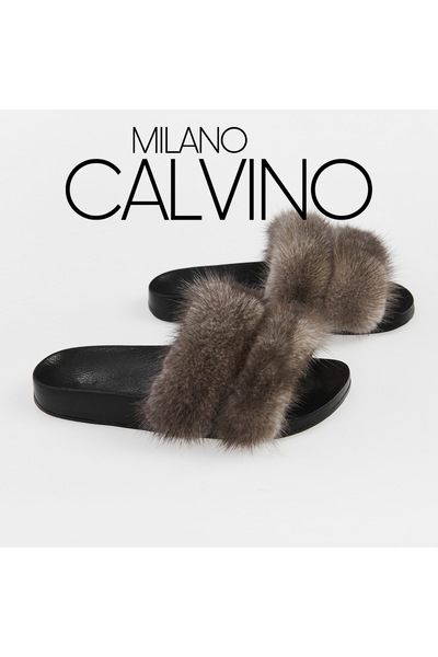 Milano Calvino Mink Colored Twin Fur Slippers