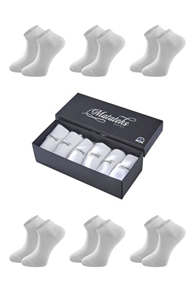 Matateks Bambu Erkek Patik Düz Beyaz Çorap 200 Iğne Dikişsiz Premium 6’lı Kut...