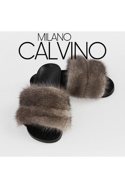 Milano Calvino Mink Colored Twin Fur Slippers