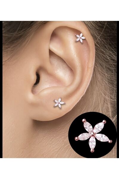 BY DİLEK ÇETİN ACCESSORY Cerrahi Çelik gold çiçek model kıkırdak helix tragus...