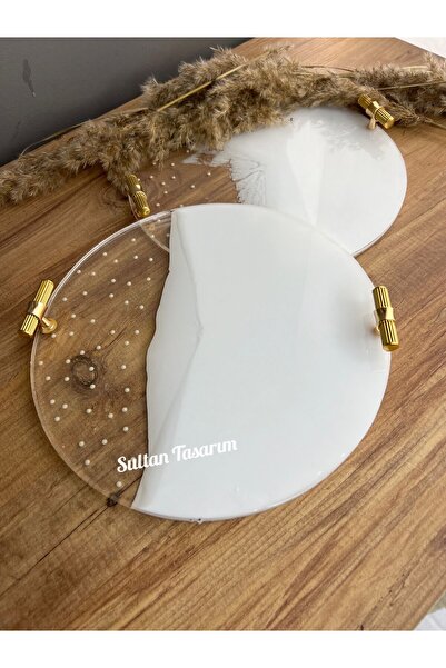 Sultan Tasarım Büyük Boy İncili Epoksi Tepsi - 30 cm
