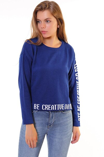 Bluence Дамски пуловер с рибарска яка, син HMD19