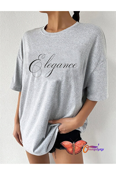 oneagılyazı ELEGANCE DESIGN - تي شيرت قطني ممشط كبير الحجم مطبوع