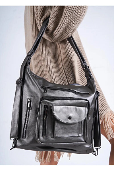 DSD Geantă de damă din piele vegană spălată - mâner - cruce (3 în 1)