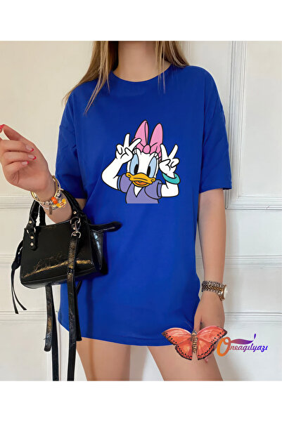 oneagılyazı تي شيرت قطني ممشط كبير الحجم مطبوع بتصميم بطة