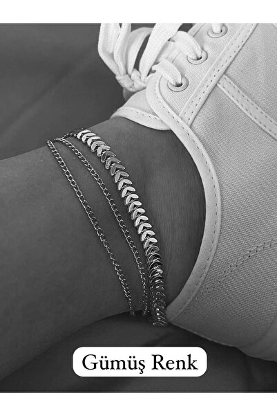 BERS AKSESUAR Kadın Gümüş Renk Balıksırtı Model Çoklu Halhal