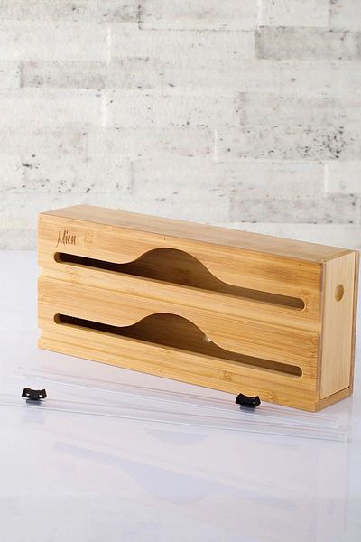 ELZEY HOME Bamboo 2-Compartment Foil and Stretch Cutting box