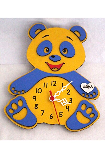 mrchediyesepeti Children's Room Cute Teddy Bear Wall Clock with Color and Nam...